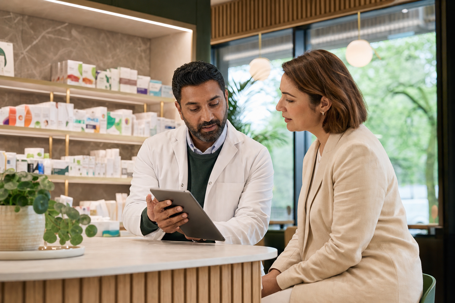 A clinician discussing private health test results